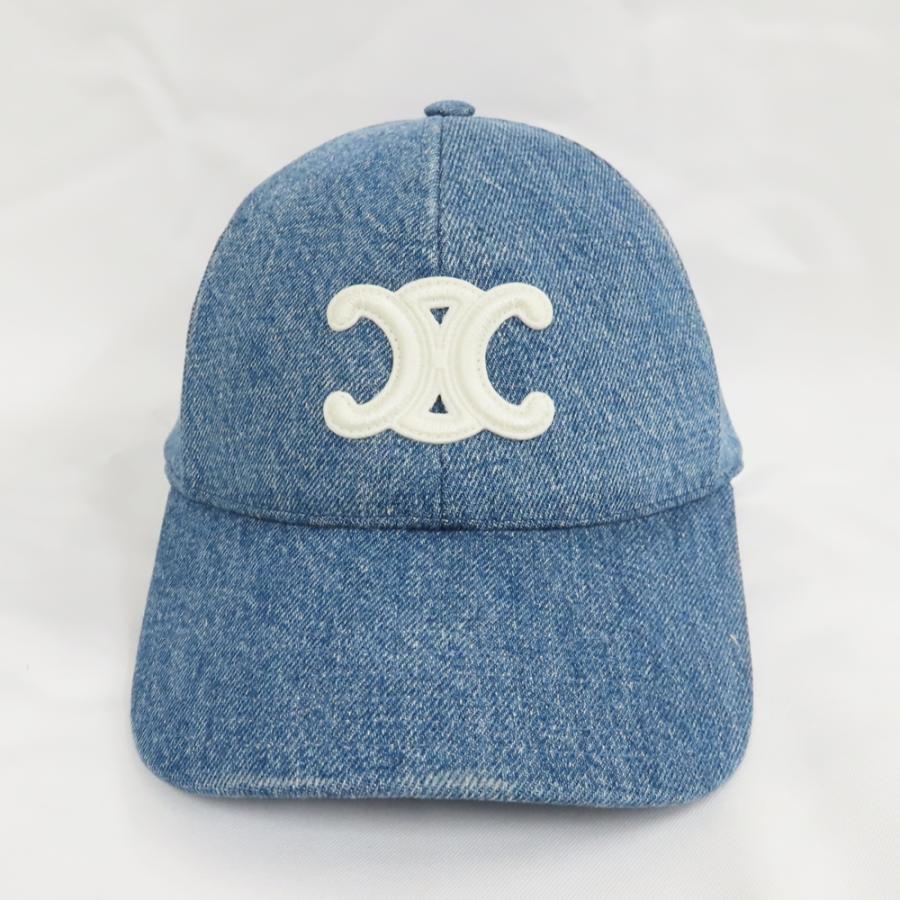 美品 CELINE トリオンフ帽子 ベースボールキャップ デニム CELINE（セリーヌ） Ts595801 キャップ デニム トリオンフ ベース