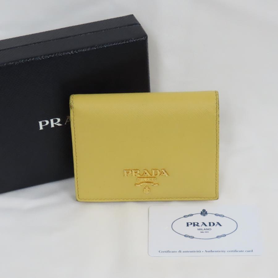プラダ 二つ折り財布 サフィアーノ 1MV204 イエロー Ts60221 中古 PRADA（プラダ） Ts60221 二つ折り財布 サフィアーノ 1MV204 イエロー