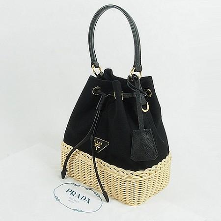 PRADA プラージュウィッカー キャンバスバケット てなグッズや