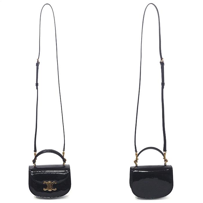 ◆ミウラ◆ セリーヌ CELINE ミニ ブザス クレア 2WAY ハンドバッグ 10L063GCJ.38NO ブラック パテント カーフスキン★