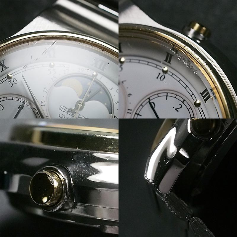 ◆ミウラ◆ セイコー SEIKO クルージング ムーンフェイズ クロノグラフ クオーツ SS/GP メンズ 箱付 仕上済 7A48-7000の画像