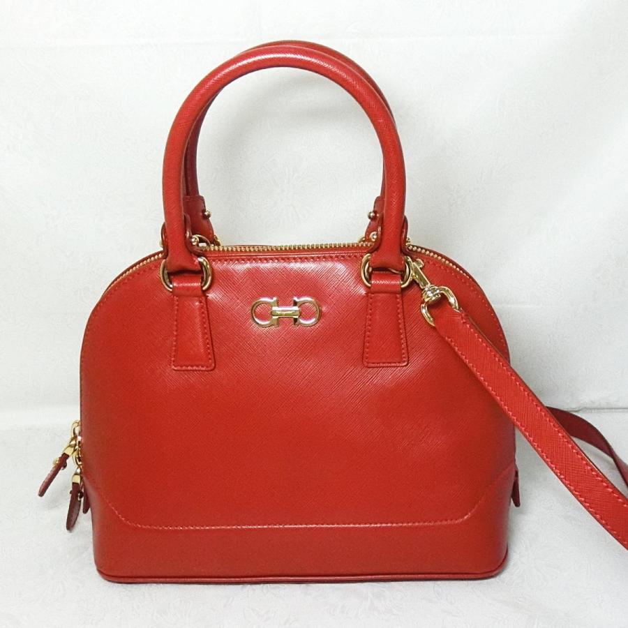 美品 フェラガモ 2way ショルダー ハンドバッグ 鞄 赤 レディース メンズ Salvatore Ferragamo サルヴァトーレ フェラガモ ヴァラリボン レザー