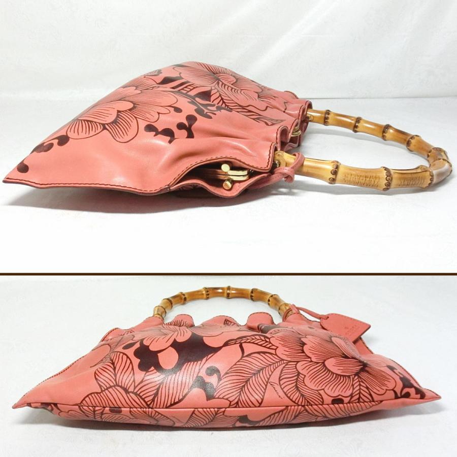 GUCCI 【送料無料】グッチ バンブー ハンドバッグ 花柄 くすみピンク 