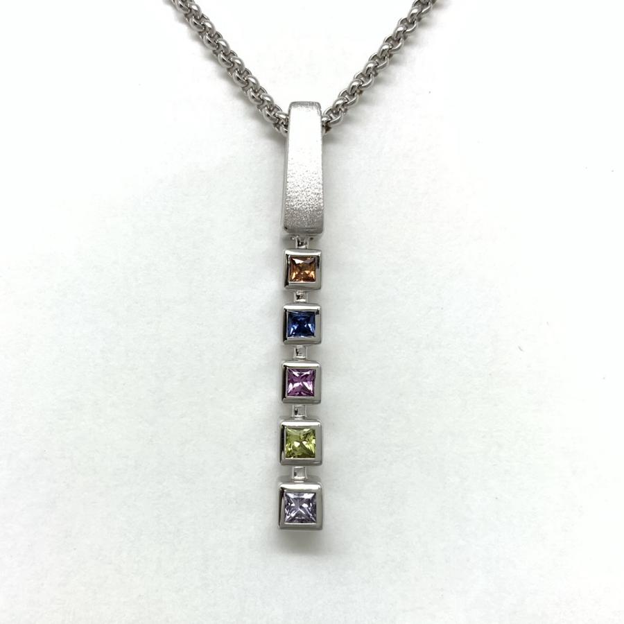 ジュネ Jeunet 750WG マルチカラーサファイア0.65ct ペンダントトップ★新品仕上げ済★