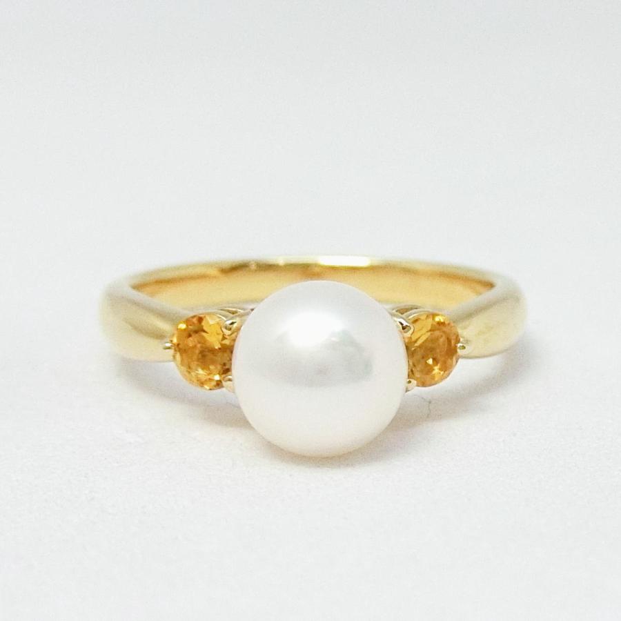 TASAKI 【送料無料】タサキ 田崎真珠 K18 パール6.5mm シトリン リング  