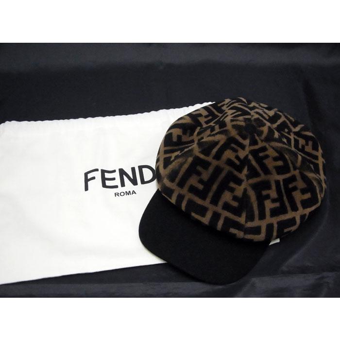 【美品】FENDIフェンディ ズッカ柄 ファーキャスケット ブラウン×ブラック 新品同様 S品】 FENDI フェンディ FXQ678 ズッカ柄 キャスケット