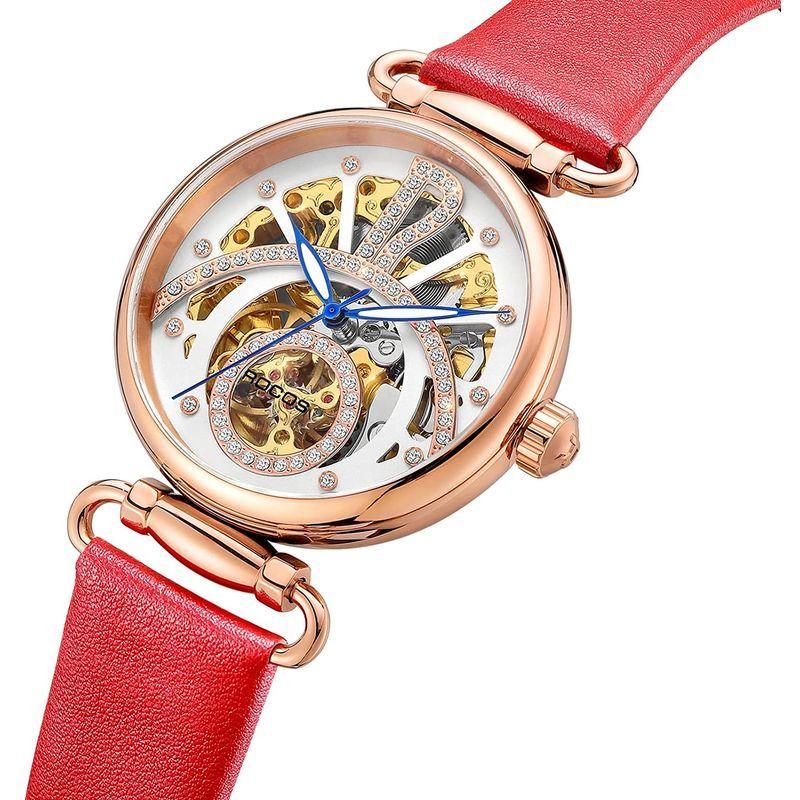 腕時計 レディース 自動巻き スケルトン オシャレ ウォッチ 機械時計 防水 アナログうで時計 革ベルト 高級時計 ファッション 薄い シン 新版