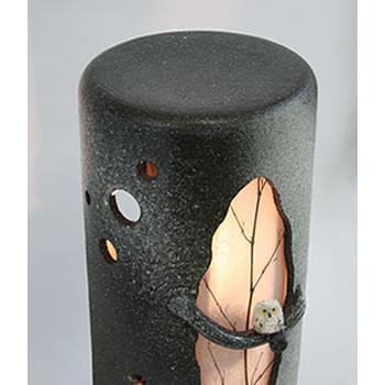 未使用品】壱彦 信楽焼 風鈴 照明 風の水琴洞夢 ふくろう ak-0064