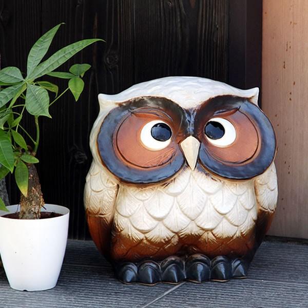 M08/07a2002☆陶器製 フクロウ型 スツール 椅子 置物 信楽焼 ふくろう 陶器 フクロウ 置物 かわいい おしゃれ ギフト 玄関