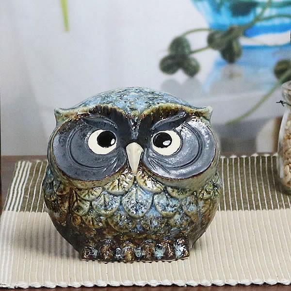 信楽焼風・フクロウ装飾の陶器　小物入れ 信楽焼 ふくろう 陶器 フクロウ 置物 かわいい おしゃれ ギフト 玄関