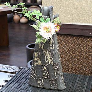 ブランド登録なし - 信楽焼  やまぶき花器 和風  癒し 壷 つぼ 花立て 花器 瀬戸もの 花入れ 瀬戸もの 室内装飾  ha-0174 花、ガーデニング-花瓶、花台-花瓶、花器