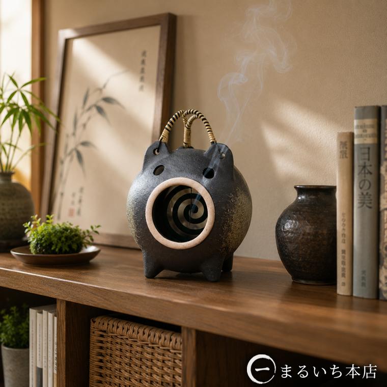 豚の蚊取り線香入れ 蚊遣り器 おしゃれ 陶器 信楽焼 蚊取り線香立て