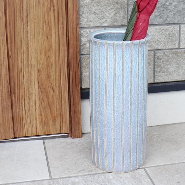 信楽焼傘立て  紺ストライプ  高さ４５cm 傘立て 陶器 おしゃれ 信楽焼 かさたて 和風 傘入れ モダン 白 玄関