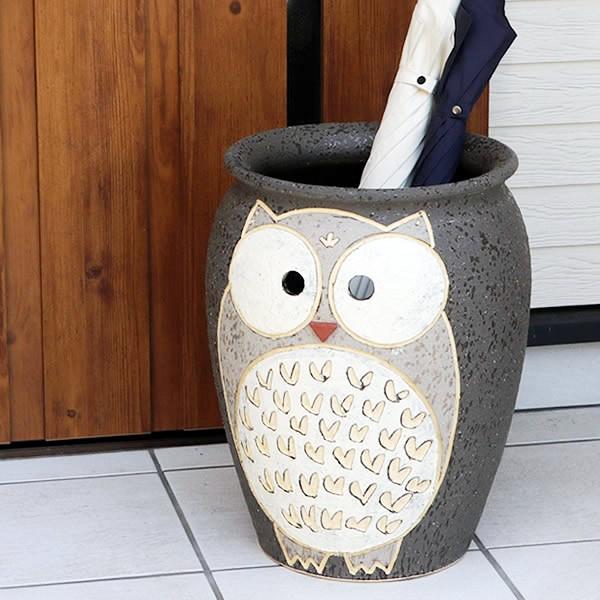 信楽焼傘立て 呉須絵 高さ43cm 傘立て 信楽焼