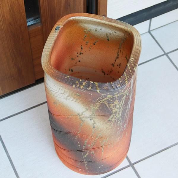 信楽焼　傘立て  火色帯線 高さ４０cm 信楽焼傘立て 火色帯線 高さ40cm