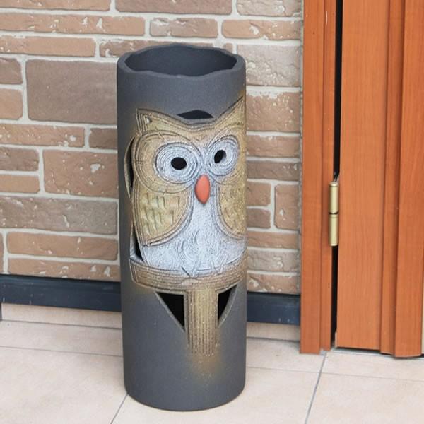傘立て 陶器 信楽焼 おしゃれ 黒 ふくろう スリム フクロウ 傘立 シンプル 玄関 和風 新築祝 ギフト 開店祝 ふくろう傘立て kt-0336