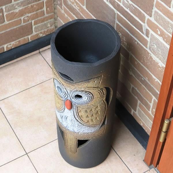 傘立て 陶器 信楽焼 おしゃれ 黒 ふくろう スリム フクロウ 傘立 シンプル 玄関 和風 新築祝 ギフト 開店祝 ふくろう傘立て kt-0336_1