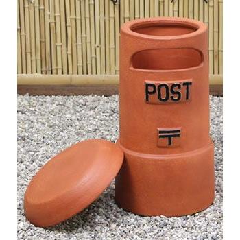 信楽焼 陶製レトロ火色ポスト 小 名前入れ可 陶器郵便受け 新聞受け