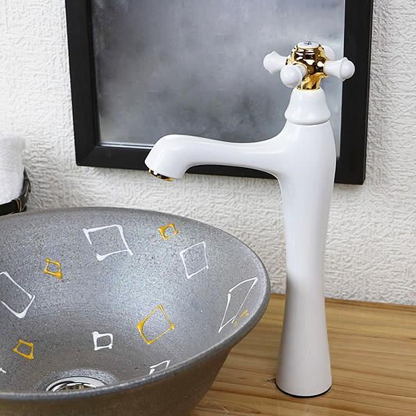 立ち水栓 蛇口 単水栓 洗面ボウル用水栓 立水栓 手洗器用水栓 リフォーム 新築 DIY おしゃれ シンプル アンティーク ホワイト se-0019