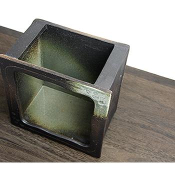 陶器製角型水鉢 黒と茶色のグラデーション 陶器製角型水鉢 黒と茶色のグラデーション