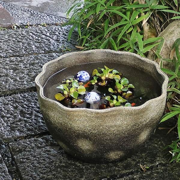 信楽焼 陶器 めだか鉢 睡蓮鉢 グリーン(大)37cm 陶器 17号絵付き水鉢
