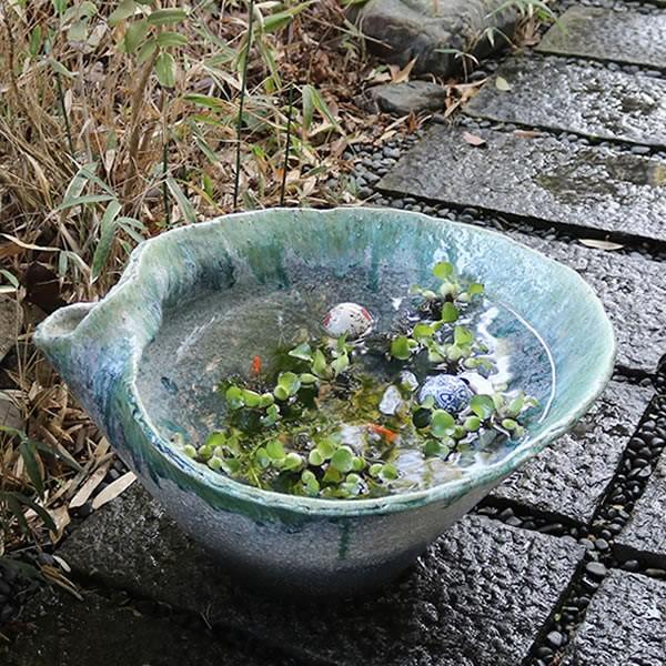 緑風水鉢　スイレン鉢　陶器鉢
