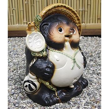 信楽焼 11号福々蛙付狸(オス) たぬき タヌキ 狸 開運 縁起物 可愛い