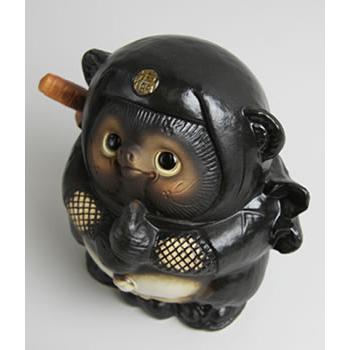 信楽焼 ドロン忍者狸(黒) たぬき タヌキ 開運 縁起物 可愛い 陶器 商売