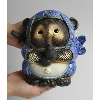 信楽焼 ドロン忍者狸(青) たぬき タヌキ 開運 縁起物 可愛い 陶器 商売
