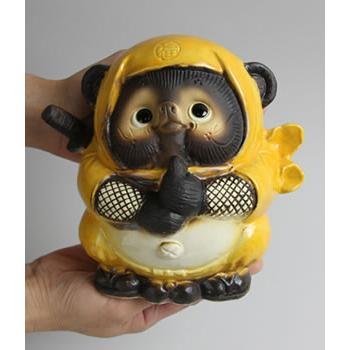 信楽焼 ドロン忍者狸(黄) たぬき タヌキ 開運 縁起物 可愛い 陶器 商売