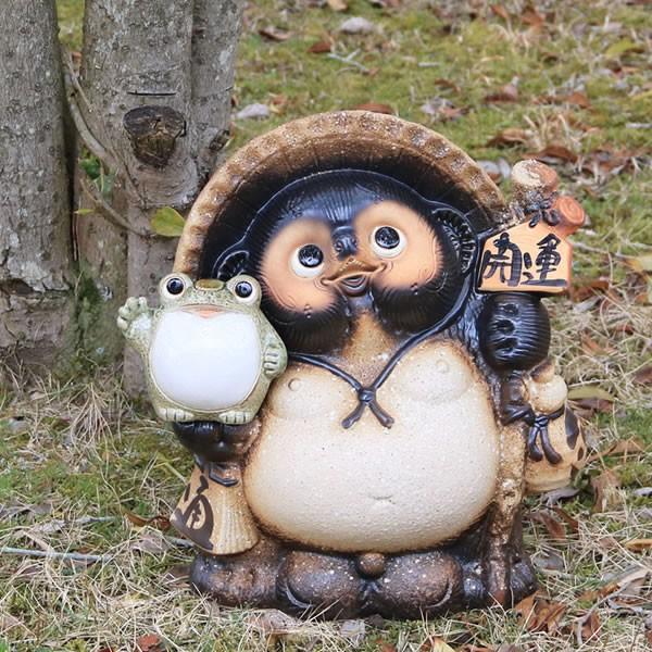 信楽焼 11号古信楽風蛙持ち狸 たぬき タヌキ 狸 開運 縁起物 可愛い