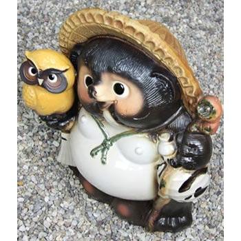 信楽焼 17号黄ふくろう持ち狸 たぬき タヌキ 開運 縁起物 可愛い 陶器