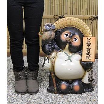 信楽焼 20号ふくろう付き表札狸 名前入れ 福を呼ぶ縁起物 たぬき