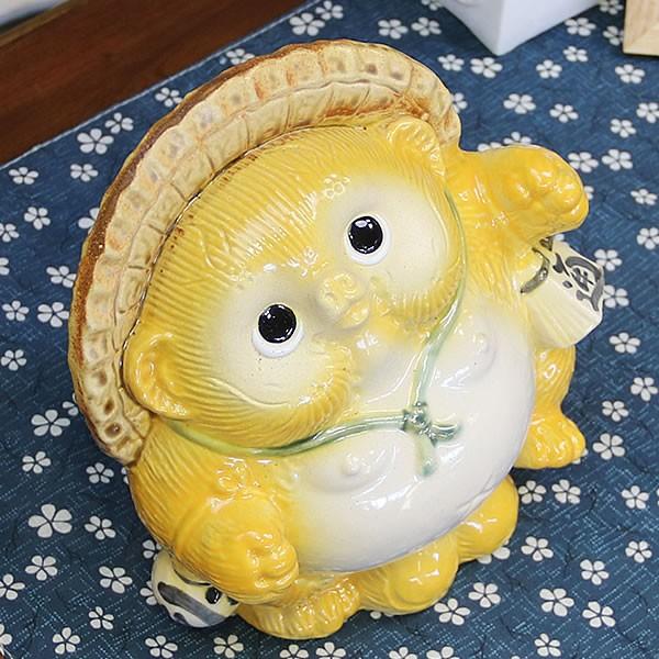 信楽焼 6号踊り狸(黄) たぬき タヌキ 置物 縁起物 開運 商売繁盛