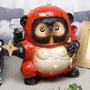 信楽焼 手裏剣忍者狸(赤) たぬき タヌキ 開運 縁起物 可愛い 陶器 商売