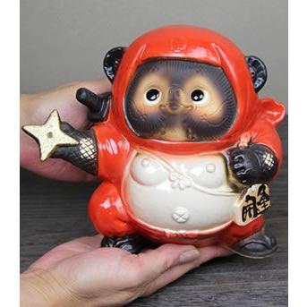 信楽焼 手裏剣忍者狸(赤) たぬき タヌキ 開運 縁起物 可愛い 陶器 商売