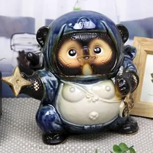 信楽焼 手裏剣忍者狸(青) たぬき タヌキ 開運 縁起物 可愛い 陶器 商売