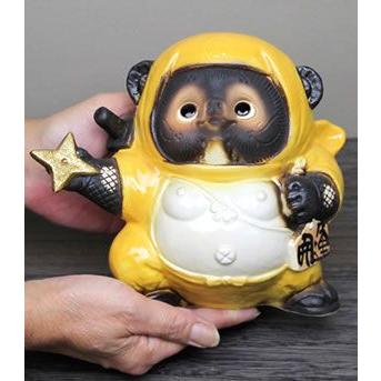 信楽焼 手裏剣忍者狸(黄) たぬき タヌキ 開運 縁起物 可愛い 陶器 商売