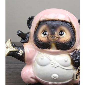 信楽焼 手裏剣忍者狸(ピンク) たぬき タヌキ 開運 縁起物 可愛い 商売