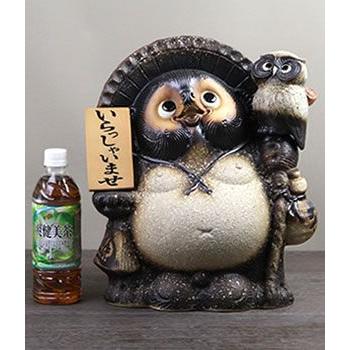 信楽焼 11号古信楽風ふくろう持ち表札狸 名前入れ 狸 福を呼ぶ縁起物