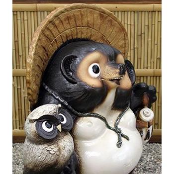 信楽焼 30号ふくろう持ち狸 たぬき タヌキ 開運 縁起物 可愛い 商売