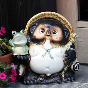 信楽焼 9号カエル持ち福々狸 たぬき タヌキ 狸 開運 縁起物 可愛い
