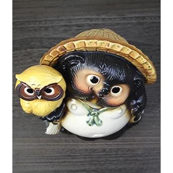 茶ふくろう 陶器置物 フィギュリン フクロウ 梟 ふくろう 読書