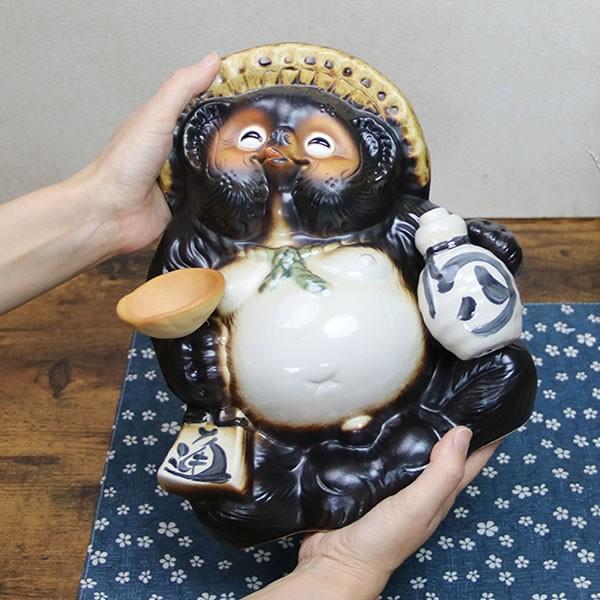 信楽焼 月見狸(笑い目) たぬき タヌキ 狸 開運 縁起物 可愛い 陶器