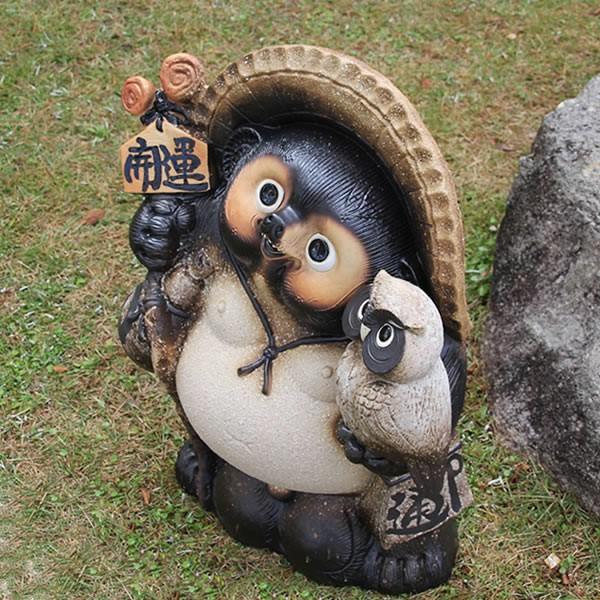 信楽焼 20号古信楽ふくろう持ち開運狸 たぬき タヌキ 開運 縁起物