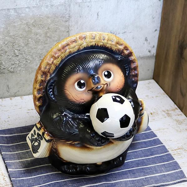 信楽焼 サッカーたぬき スポーツの縁起物 信楽焼 9号サッカー狸 サッカーボール たぬき タヌキ 狸 開運 縁起物