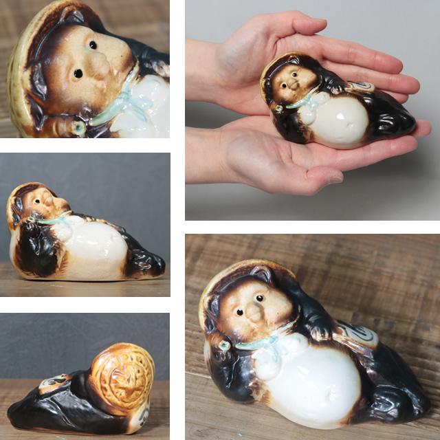 信楽焼 狸 置物 小さい オス タヌキ 可愛い 陶器 ミニサイズ