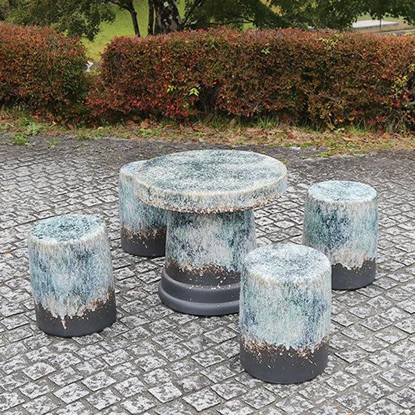 信楽焼 ガーデンテーブル 陶器テーブルセット 庭園テーブル イス テーブル 陶器 ガーデンセット 庭 テラス ベランダ 屋外用 5点セット 20号窯肌窯変 te-0060