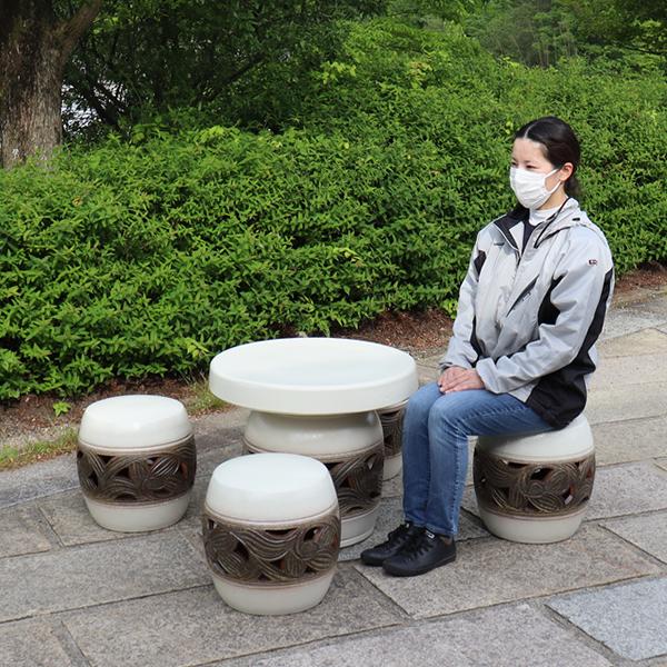 信楽焼 ガーデンテーブル 陶器テーブルセット 庭園テーブル イス 