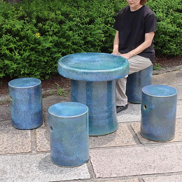 信楽焼 ガーデンテーブル５点セット 信楽焼 ガーデンテーブル 陶器テーブルセット 庭園テーブル イス